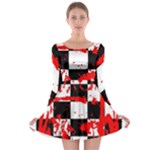 Checkerboard Splatter Long Sleeve Skater Dress