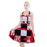 Checkerboard Splatter Halter Party Swing Dress 