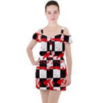 Checkerboard Splatter Ruffle Cut Out Chiffon Playsuit