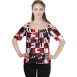 Emo Checker Graffiti Cutout Shoulder Tee