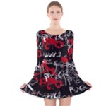 Emo Graffiti Long Sleeve Velvet Skater Dress