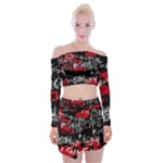 Emo Graffiti Off Shoulder Top with Mini Skirt Set