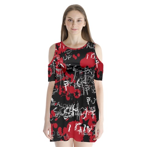 Emo Graffiti Shoulder Cutout Velvet One Piece from ArtsNow.com