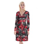 Emo Graffiti Long Sleeve Velvet Front Wrap Dress