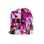 Pink Checker Graffiti Drawstring Pouch (Large)