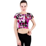 Pink Checker Graffiti Crew Neck Crop Top