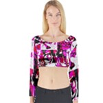 Pink Checker Graffiti Long Sleeve Crop Top