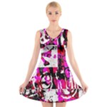 Pink Checker Graffiti V-Neck Sleeveless Dress
