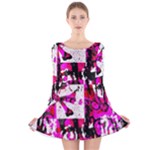 Pink Checker Graffiti Long Sleeve Velvet Skater Dress