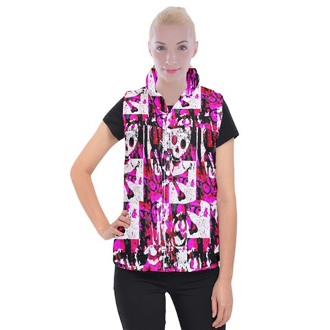 Pink Checker Graffiti Women s Button Up Vest from ArtsNow.com
