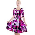 Pink Checker Graffiti Quarter Sleeve A-Line Dress