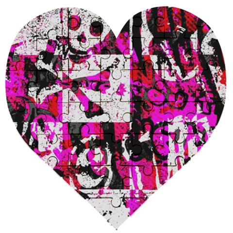 Pink Checker Graffiti Wooden Puzzle Heart from ArtsNow.com