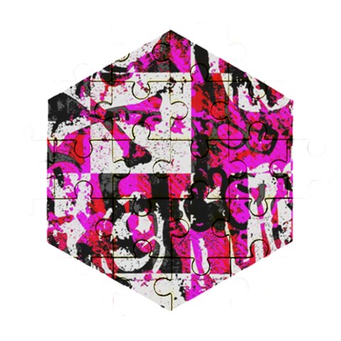 Pink Checker Graffiti Wooden Puzzle Hexagon from ArtsNow.com