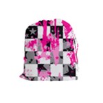 Pink Star Splatter Drawstring Pouch (Large)