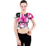 Pink Star Splatter Crew Neck Crop Top