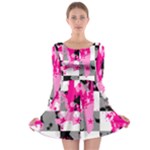 Pink Star Splatter Long Sleeve Skater Dress