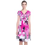 Pink Star Splatter Short Sleeve Front Wrap Dress