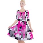 Pink Star Splatter Quarter Sleeve A-Line Dress