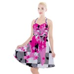 Pink Star Splatter Halter Party Swing Dress 