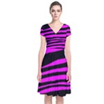 Pink Zebra Short Sleeve Front Wrap Dress