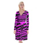 Pink Zebra Long Sleeve Velvet Front Wrap Dress