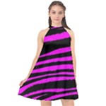 Pink Zebra Halter Neckline Chiffon Dress 