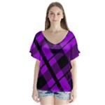 Purple Plaid V-Neck Flutter Sleeve Top