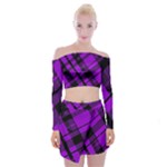 Purple Plaid Off Shoulder Top with Mini Skirt Set