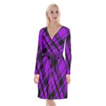 Purple Plaid Long Sleeve Velvet Front Wrap Dress