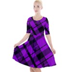 Purple Plaid Quarter Sleeve A-Line Dress