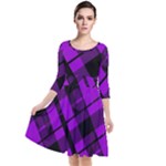 Purple Plaid Quarter Sleeve Waist Band Dress