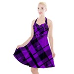 Purple Plaid Halter Party Swing Dress 