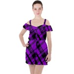 Purple Plaid Ruffle Cut Out Chiffon Playsuit