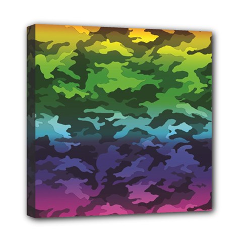 Rainbow Camouflage Mini Canvas 8  x 8  (Stretched) from ArtsNow.com