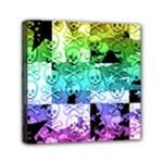 Rainbow Checker Skull Splatter Mini Canvas 6  x 6  (Stretched)