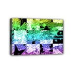 Rainbow Checker Skull Splatter Mini Canvas 6  x 4  (Stretched)