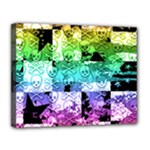 Rainbow Checker Skull Splatter Canvas 14  x 11  (Stretched)