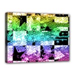 Rainbow Checker Skull Splatter Canvas 16  x 12  (Stretched)