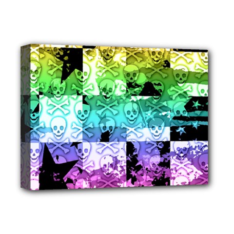 Rainbow Checker Skull Splatter Deluxe Canvas 16  x 12  (Stretched)  from ArtsNow.com