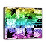 Rainbow Checker Skull Splatter Deluxe Canvas 20  x 16  (Stretched)