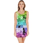 Rainbow Checker Skull Splatter Bodycon Dress