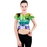 Rainbow Checker Skull Splatter Crew Neck Crop Top