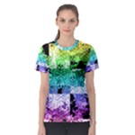 Rainbow Checker Skull Splatter Women s Sport Mesh Tee