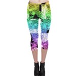 Rainbow Checker Skull Splatter Capri Leggings 