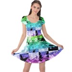 Rainbow Checker Skull Splatter Cap Sleeve Dress