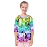 Rainbow Checker Skull Splatter Kids  Quarter Sleeve Raglan Tee