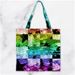 Rainbow Checker Skull Splatter Zipper Grocery Tote Bag