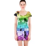 Rainbow Checker Skull Splatter Short Sleeve Bodycon Dress