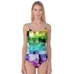 Rainbow Checker Skull Splatter Camisole Leotard 