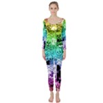 Rainbow Checker Skull Splatter Long Sleeve Catsuit